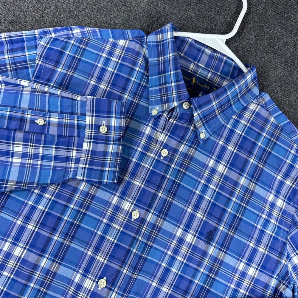 Ralph Lauren Button Down Mens XL Extra Large Blue Plaid Classic Fit Long Sleeve